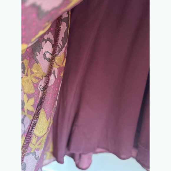 Free People Womens Floral Dress Sz 4 Burgundy Ruched Boho Romantic Fall Coquette - Picture 7 of 12